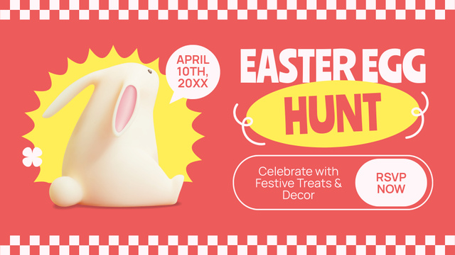 Easter Egg Hunt Ad with Cute Little White Bunny FB event cover tervezősablon