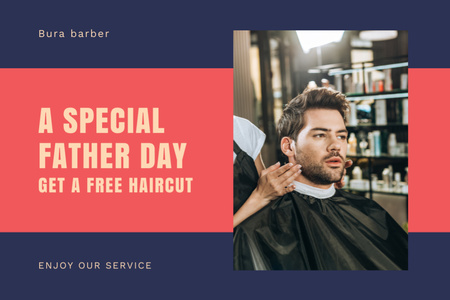 Father's Day Free Haircut Announcement on Red Gift Certificate Design Template