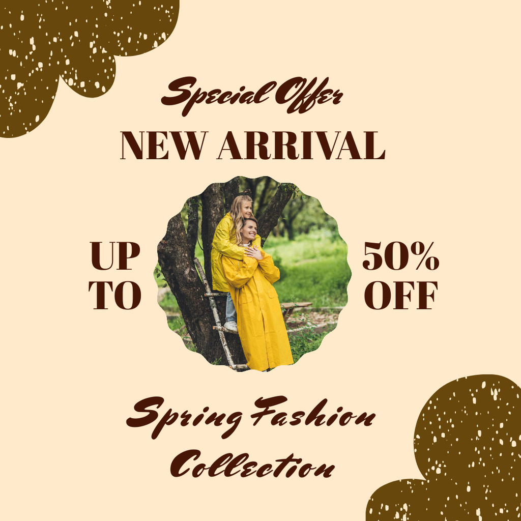 Template di design New Fashion Collection Announcement with Woman and Girl in Yellow Outfits Instagram