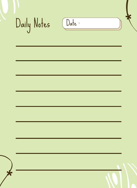 Daily Notes Sheet in Light Green Notepad 4x5.5in Design Template
