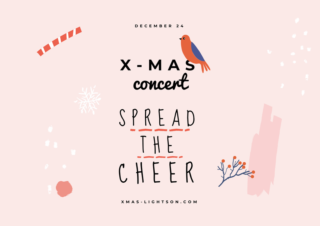 Christmas Concert Announcement with Cute Bird Illustration Poster B2 Horizontal Design Template
