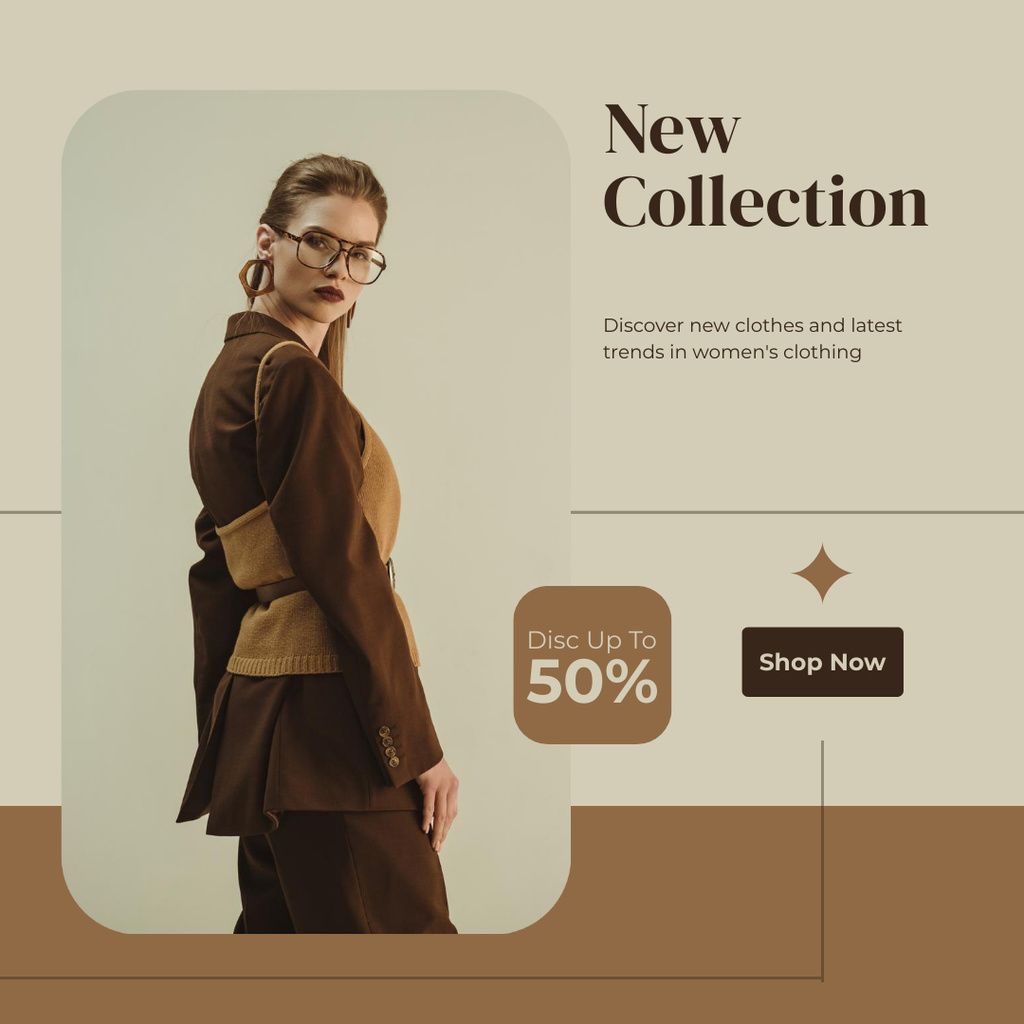 Woman in Stunning Brown Outfit and Glasses Instagram Design Template