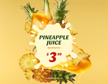 Sumptuous Pineapple Juice Offer with Fresh Fruit Pieces Flyer 8.5x11in Horizontal Design Template
