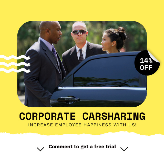 Ontwerpsjabloon van Animated Post van Corporate Car Sharing Service With Discount In Yellow