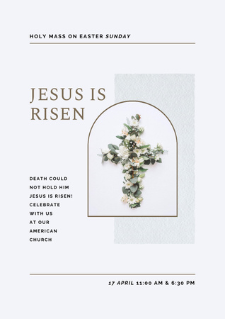 Holy Mass On Easter Sunday Announcement In White Poster Design Template