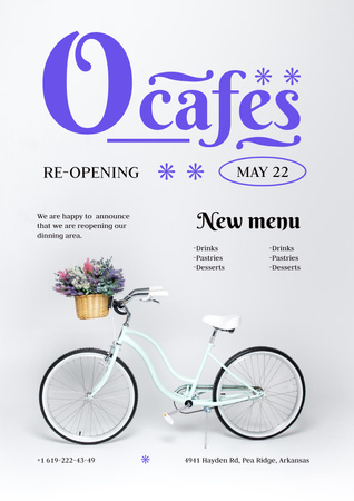 Cafe Opening Announcement with Cute Bike Poster Design Template