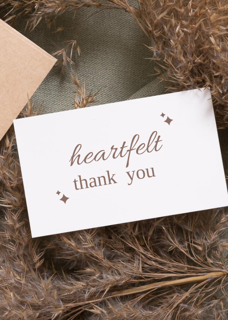 Heartfelt Thank You with Dry Flowers Postcard 5x7in Vertical – шаблон для дизайна