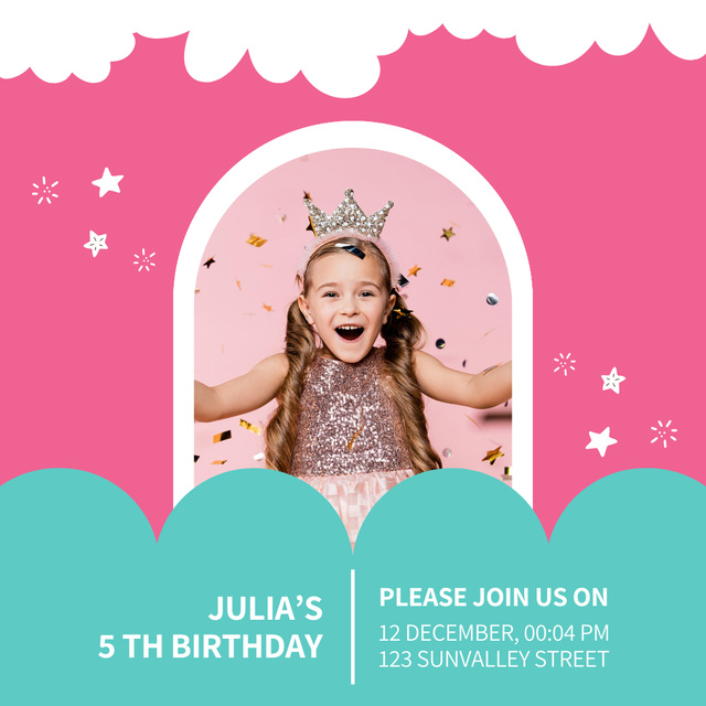 Birthday Invitation with Kid Instagram Tasarım Şablonu