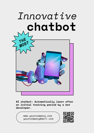 Online Chatbot Services with Phone in Robot's Hand Poster Design Template