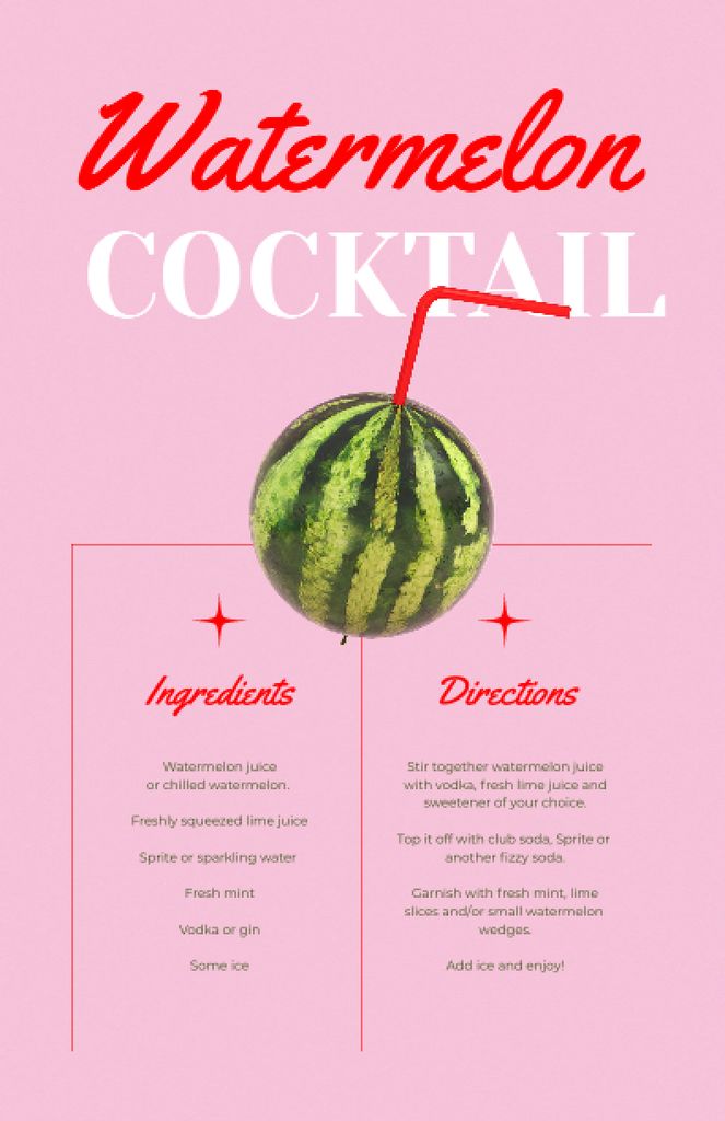 Watermelon Cocktail Cooking Steps Recipe Card Design Template