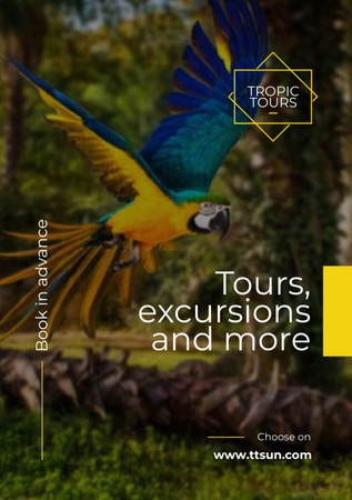 Exotic Birds tour with Blue Macaw Parrot Flyer A5 Design Template