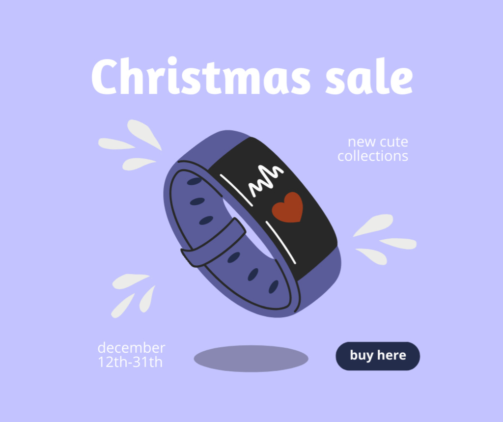 Ontwerpsjabloon van Facebook van Christmas Sale Announcement Digital Watch