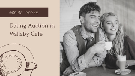 Dating Auction Announcement With Coffee In Cafe FB event cover Design Template
