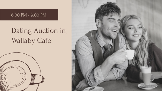 Dating Auction Announcement With Coffee In Cafe FB event cover Πρότυπο σχεδίασης