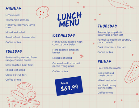 Lunches Weekly Offer In Beige Menu 11x8.5in Tri-Fold Design Template