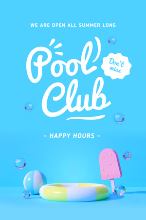 Pool Club Happy Hours Announcement Flyer 4x6in Design Template