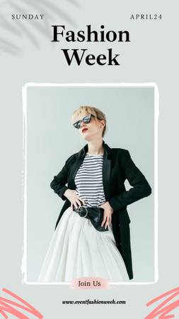 Plantilla de diseño de Anuncio de la Semana de la Moda con mujer con gafas de sol Instagram Story 