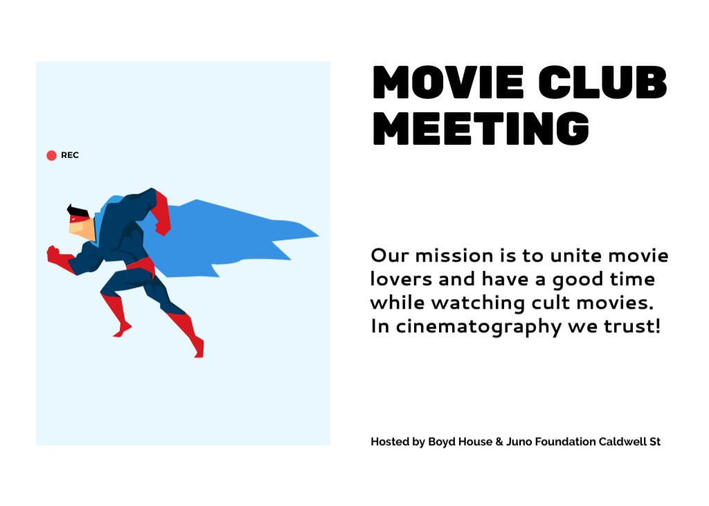 Ontwerpsjabloon van Flyer 5x7in Horizontal van Famous Movie Club Event With Superhero