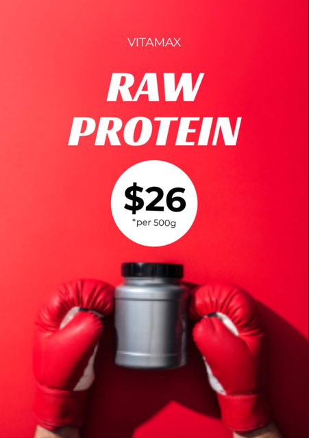 Raw Protein Offer with Grey Jar in Boxing Gloves Flyer A7 tervezősablon
