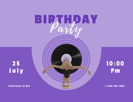 Platilla de diseño Birthday Party Announcement With Phonograph Record Invitation 13.9x10.7cm Horizontal