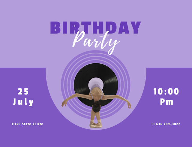 Birthday Party Announcement With Phonograph Record Invitation 13.9x10.7cm Horizontal Tasarım Şablonu