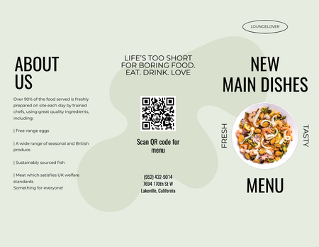 Food Menu Announcement on Grey Menu 11x8.5in Tri-Fold Design Template