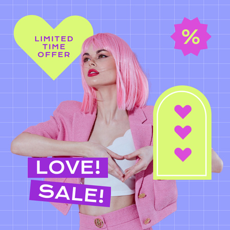 Valentine's Day Holiday Sale with Stylish Woman Instagram Tasarım Şablonu