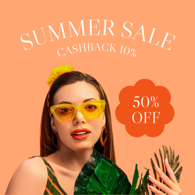 Summer Sale With Cashback And Sunglasses Instagram Πρότυπο σχεδίασης