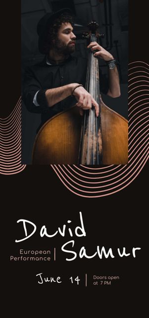 Music Concert Invitation with Double Bass Player Flyer DIN Large Tasarım Şablonu