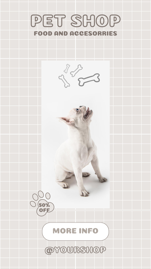Designvorlage Pet Shop Offer with Pet Food and Accessories für Instagram Story