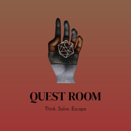 Slogan ja Quest-huone käden monikulmiolla Animated Logo Design Template
