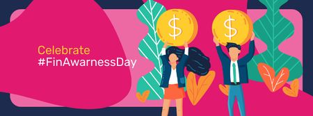 Finance Awareness Day with Businesspeople holding Coins Facebook cover Design Template
