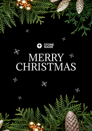 Karácsonyi üdvözlet hagyományos díszített gallyakkal Postcard A5 Vertical tervezősablon
