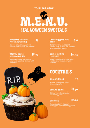 Halloween Food Specials Announcement in Orange Menu Design Template