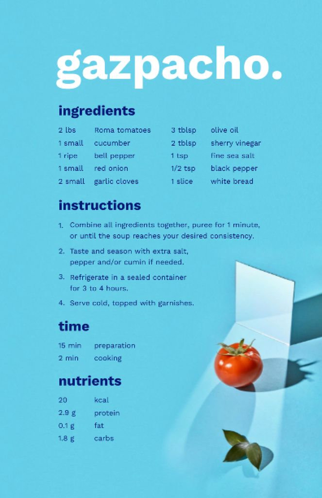 Delicious Gazpacho Cooking Steps Recipe Card – шаблон для дизайну