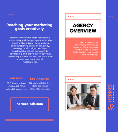 Başarılı İş Adamları ile Reklam Ajansına Genel Bakış Brochure 9x8in Bi-fold Tasarım Şablonu