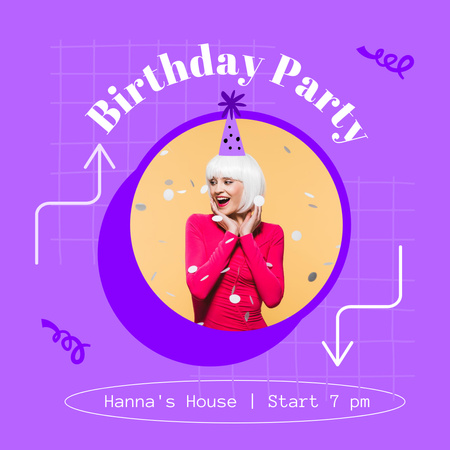 Purple Ad of Birthday Party Instagram Design Template