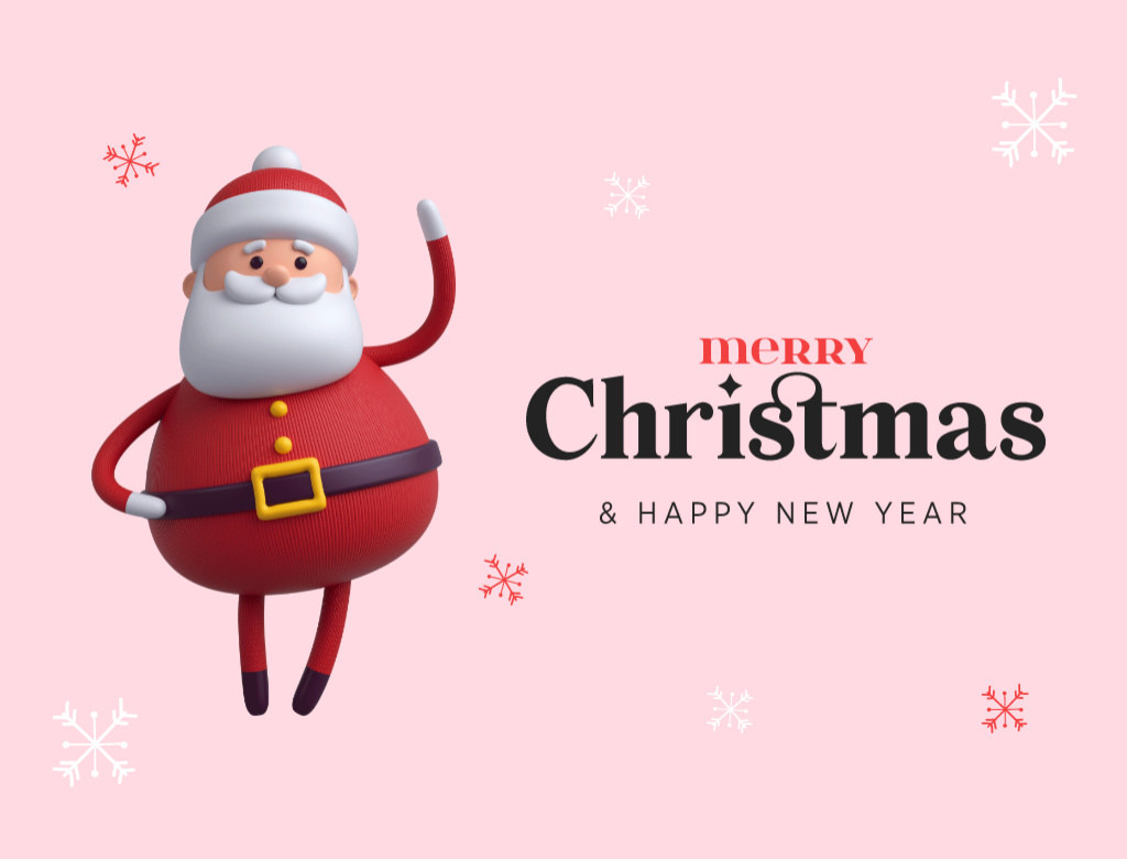 Template di design Christmas and New Year Greetings with Toylike Santa on Pink Postcard 4.2x5.5in