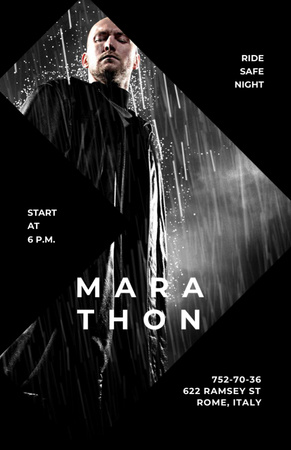 Ontwerpsjabloon van Flyer 5.5x8.5in van Marathon Movie Offer with Man under Rain