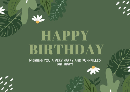 Happy Birthday Wishes on Green with Plants Card Design Template