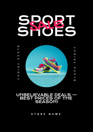 Sport Shoes Sale on Black Friday Flyer A4 Design Template