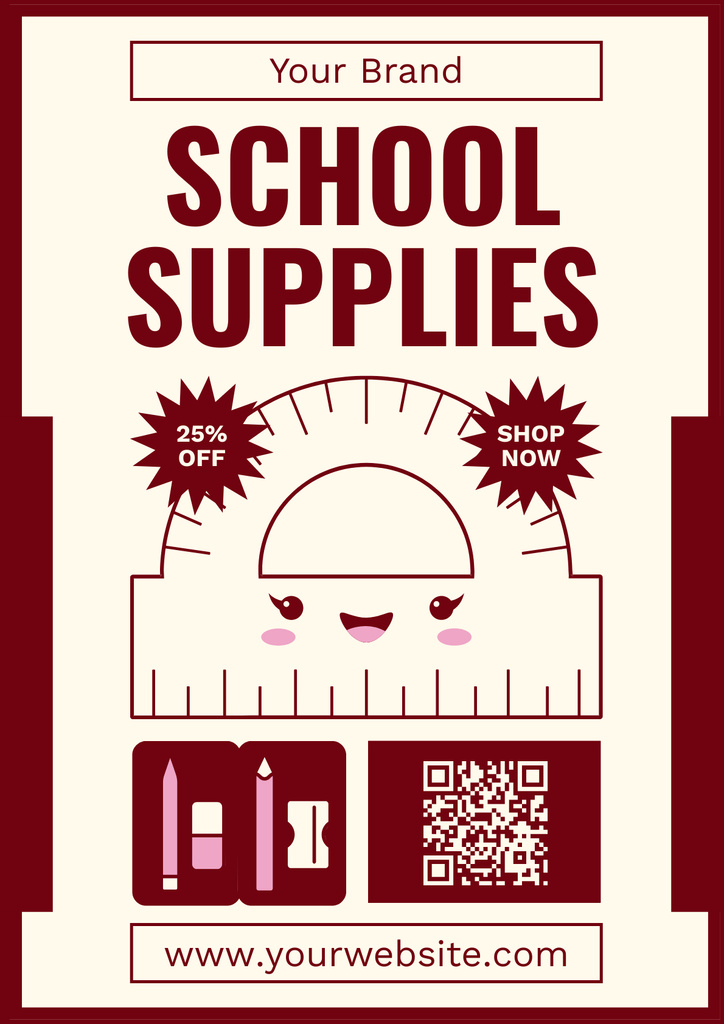 School Supplies Discount with Cute Ruler Protractor Poster Design Template