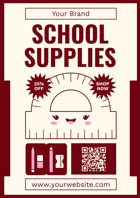 School Supplies Discount with Cute Ruler Protractor Poster Modelo de Design