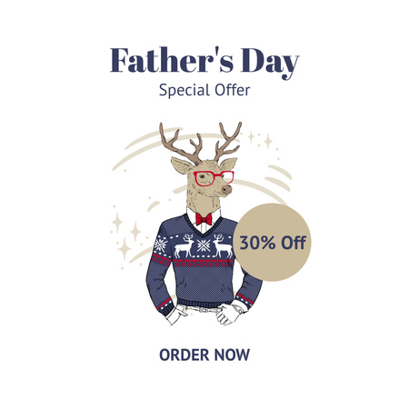 Cute Stylish Cartoon Deer on Father's Day Fashion Sale Instagram Design Template