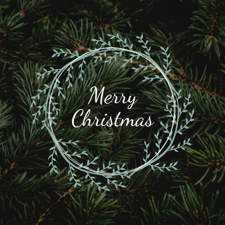 Merry Christmas Card with Wreath and Fir Branches Instagram Design Template