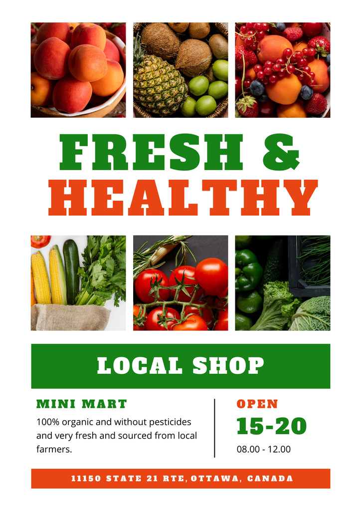 Grocery Store Promotion with Fresh and Healthy Food Poster tervezősablon