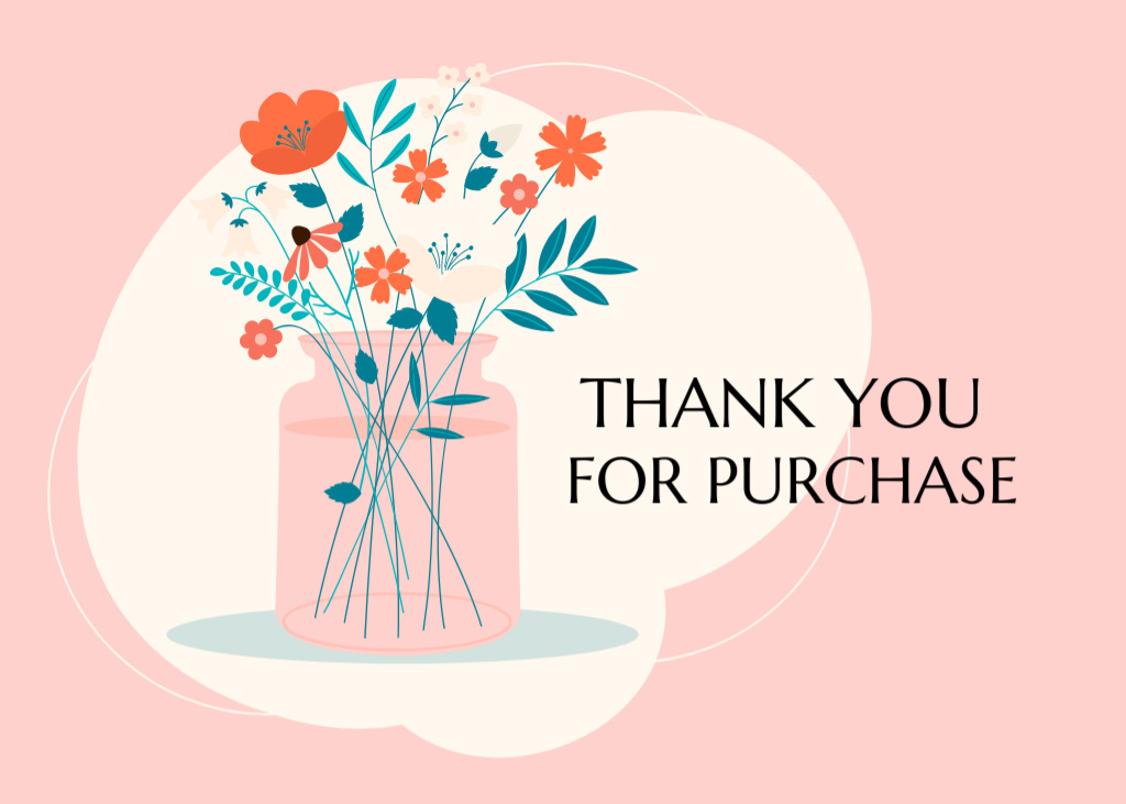 Thank You Phrase with Wildflowers in Vase Postcard 5x7in – шаблон для дизайну