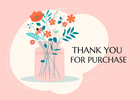 Thank You Phrase with Wildflowers in Vase Postcard 5x7in Tasarım Şablonu