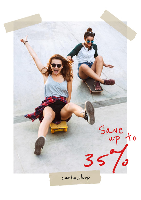 Stylish Young Girl with skateboard Poster Design Template