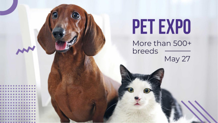 Pet Expo with Dachshund and Cat FB event cover Design Template